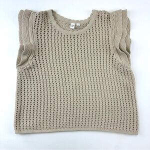 Gap cotton crochet ruffle top XL beige knit round neck Feminine Summer Neutral